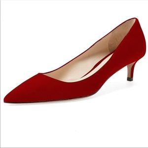 Red suede YDN pointed-toe kitten heel pumps